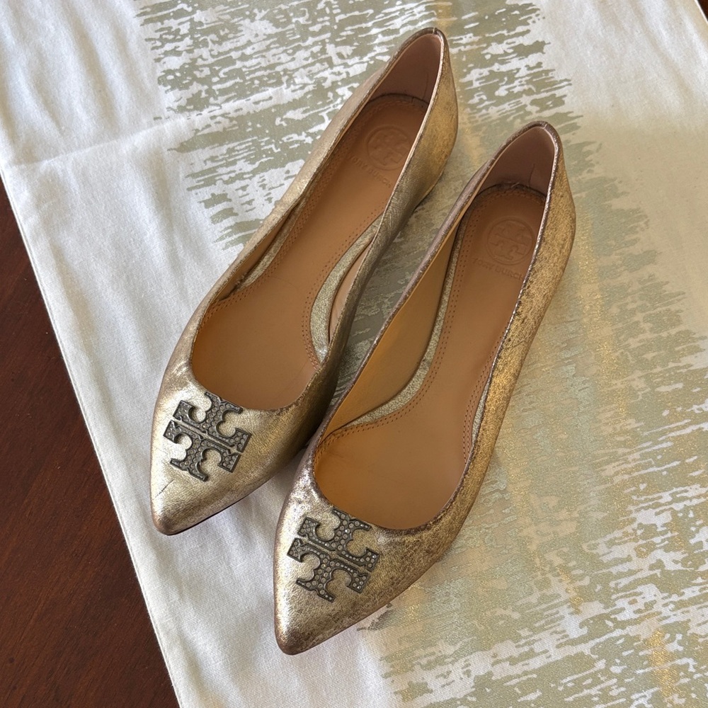 Tory Burch Metallic Gold Pointed Flats